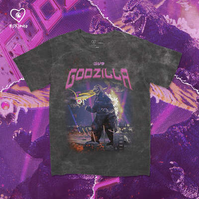 CR Loves Godzilla III - Godzilla and Mothra Acid Wash T-Shirt