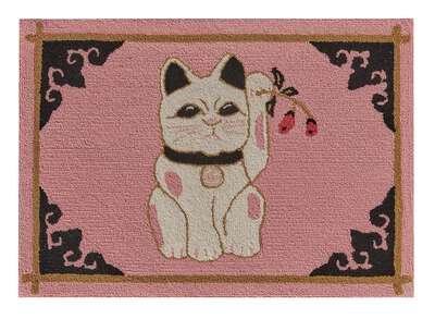 Lucky Cat Hooked Wool Rug