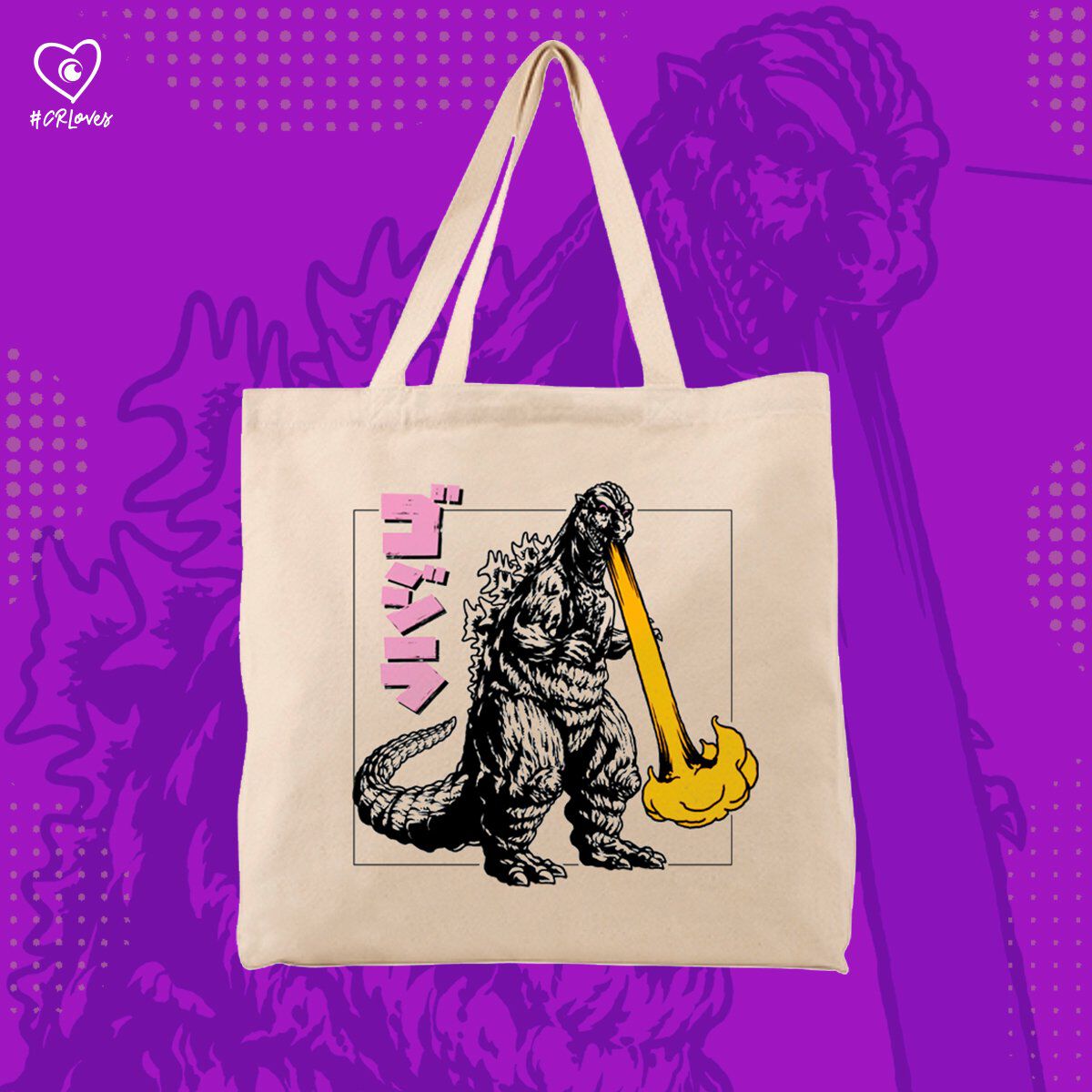 CR Loves GODZILLA Kanji and Flame Tote Bag
