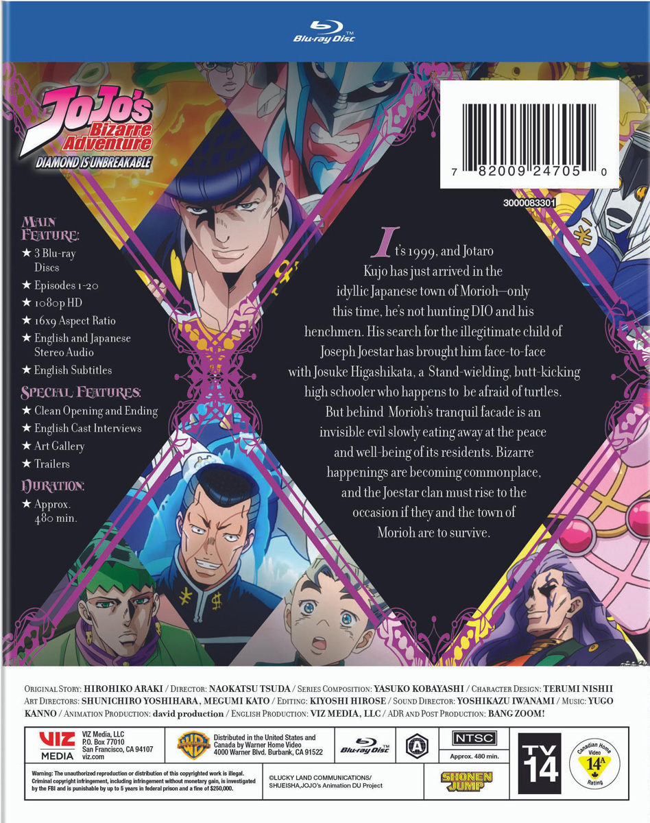 Jojo's Bizarre Adventure Set 5 Diamond is Unbreakable Arc Part 2 Blu-ray  anime 782009247067