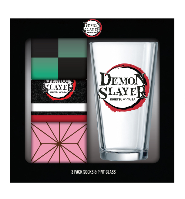 demon-slayer-kimetsu-no-yaiba-pint-glass-and-sock-set-holiday-bundle image count 1
